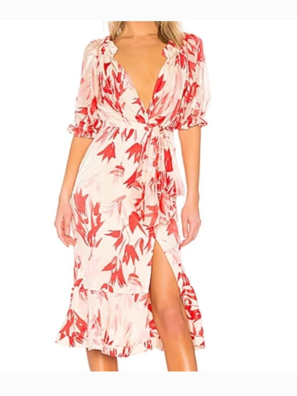 Solani Women's Red Floral Wrap Dress -size 2